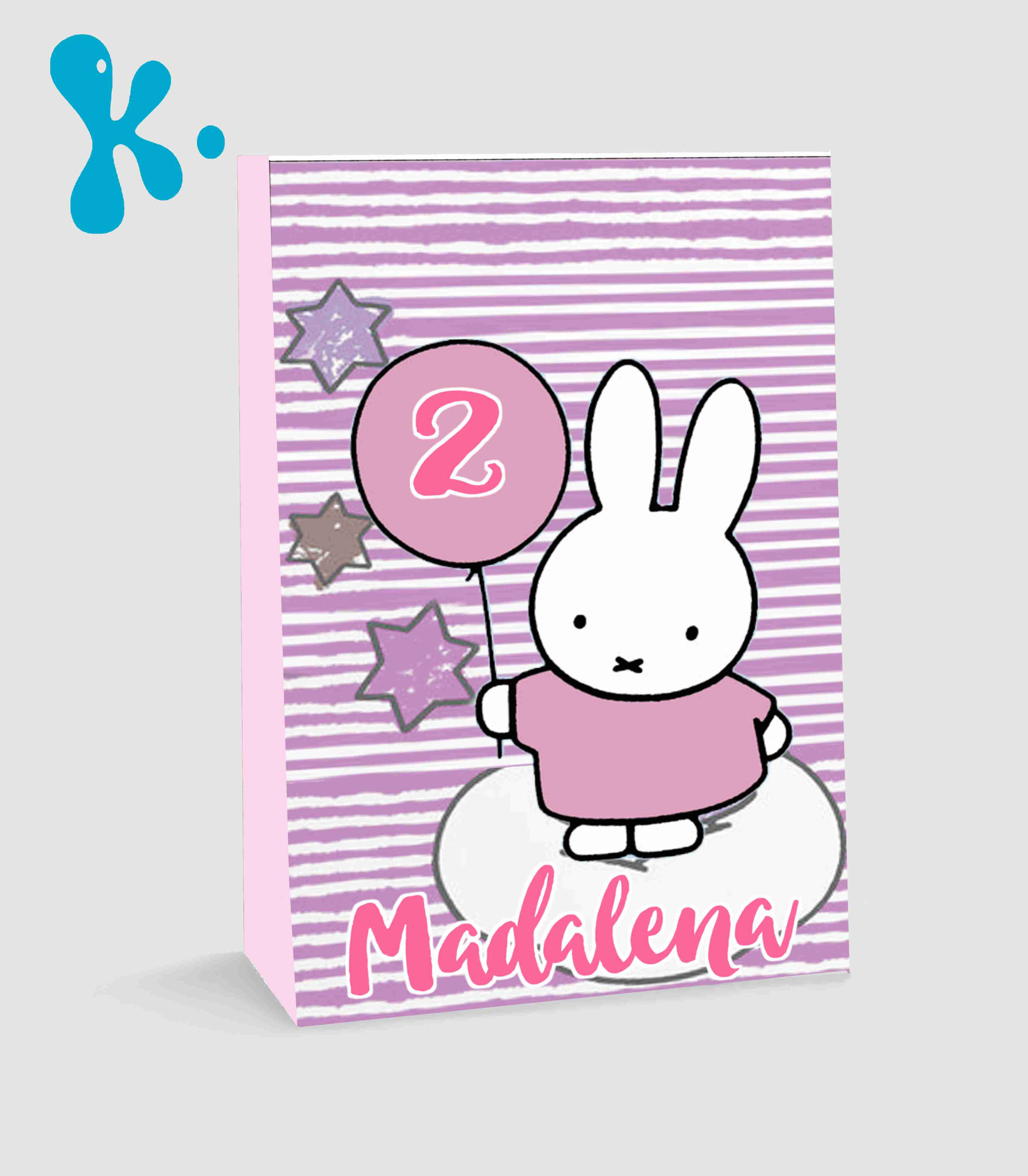 Saco lembrança coelhinha Miffy personalizado com nome e idade para festa infantil