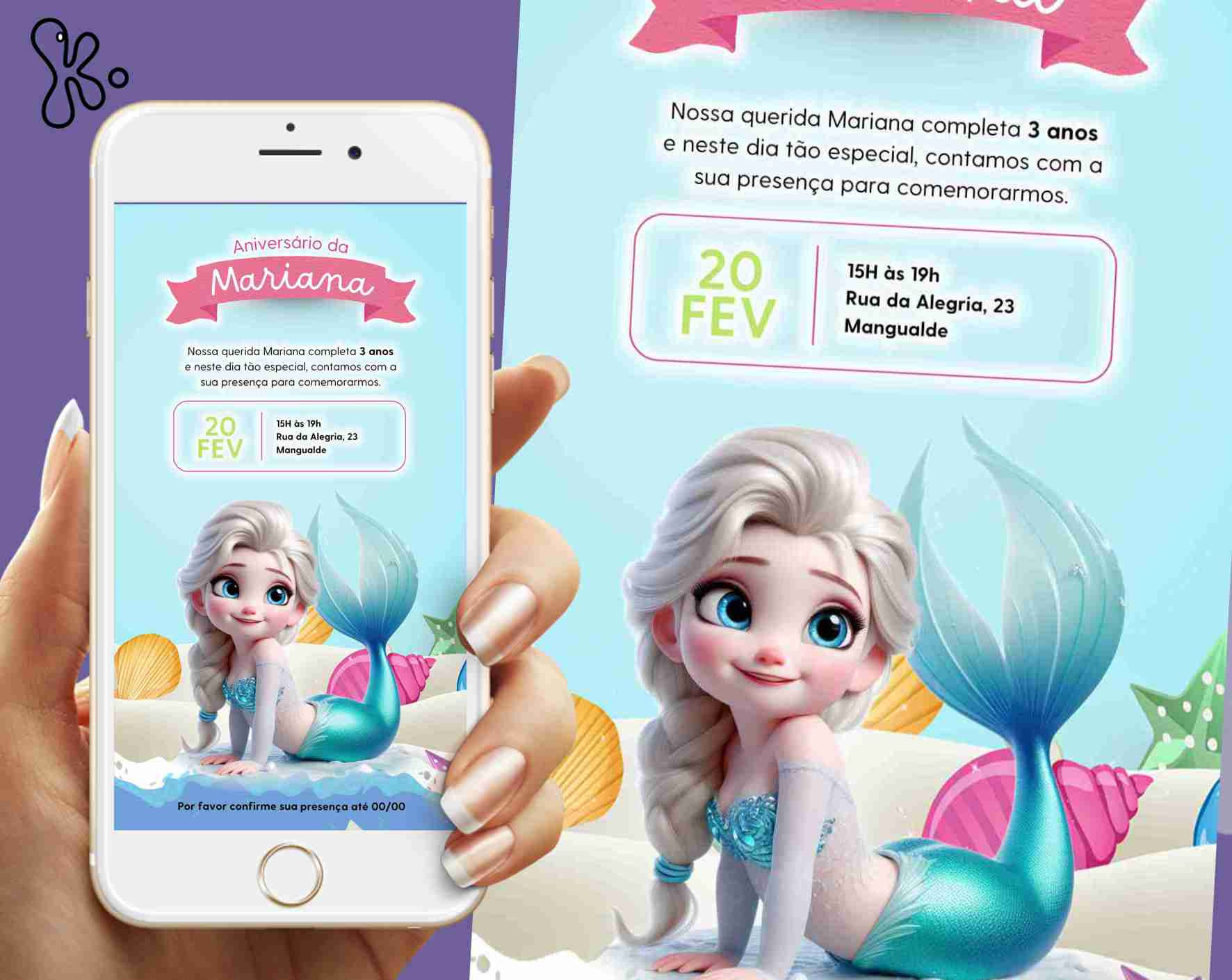 Convite Digital Frozen Elsa Sereia – Aniversário Encantado Submarino