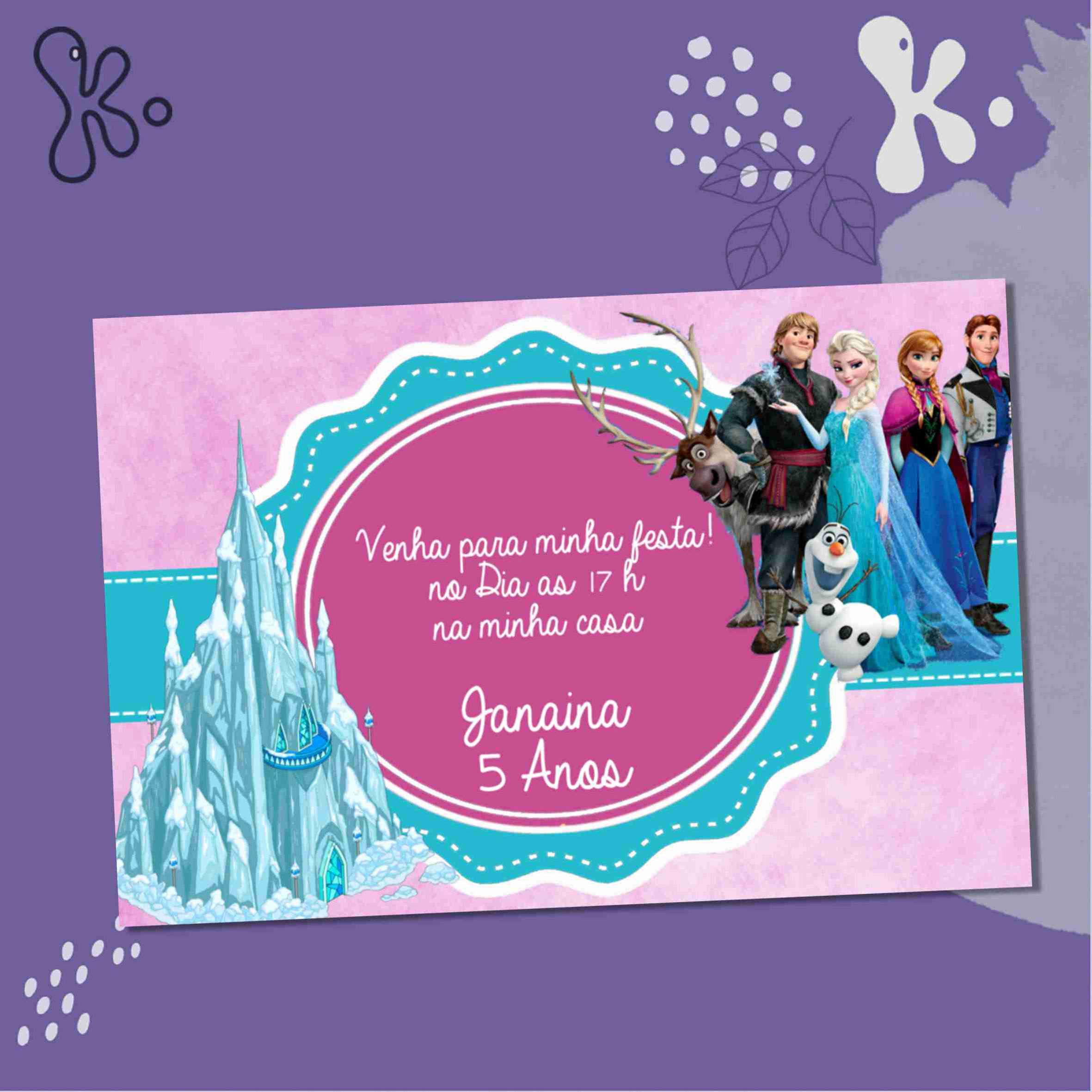 Convite Digital Frozen com Fundo Rosa — Personalizado para WhatsApp ou Impressão
