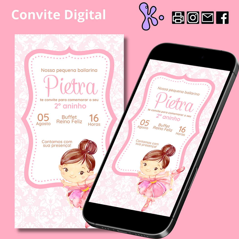 Convite Digital Bailarina para Aniversário – Personalizado e Delicado