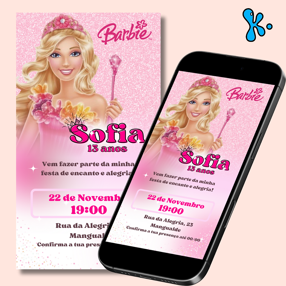 Convite Digital Barbie Encantada Personalizado para Festa Mágica