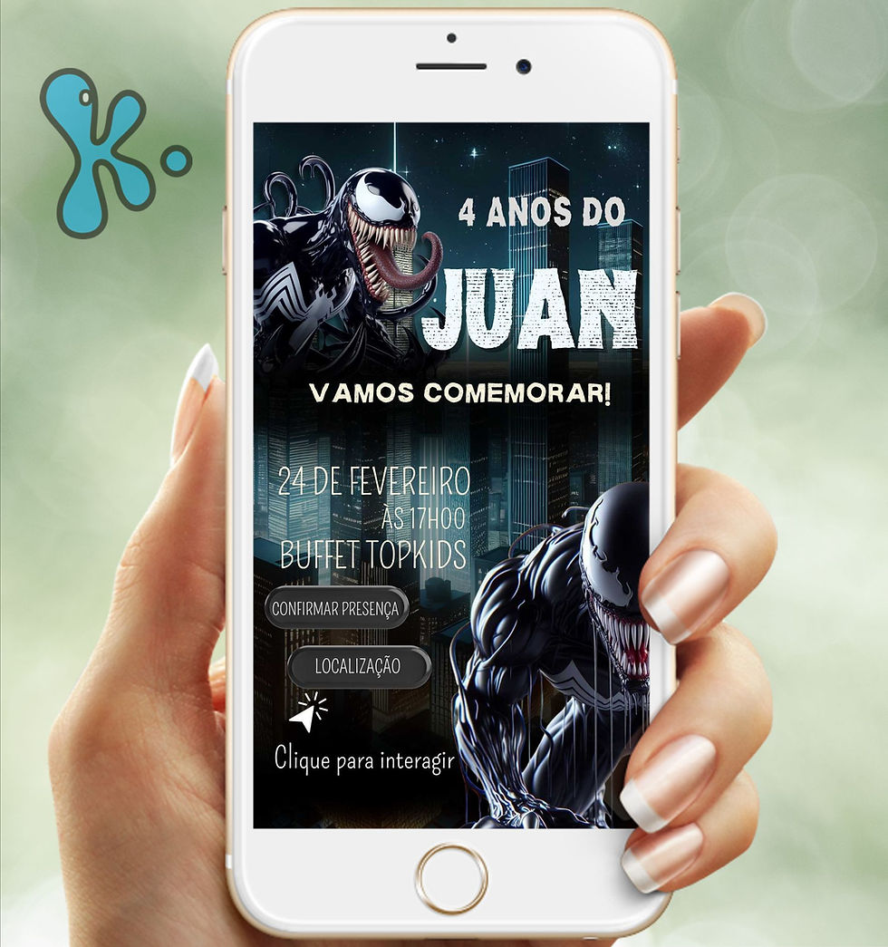 Convite digital do Venom com fundo urbano escuro e botões interativos de confirmação