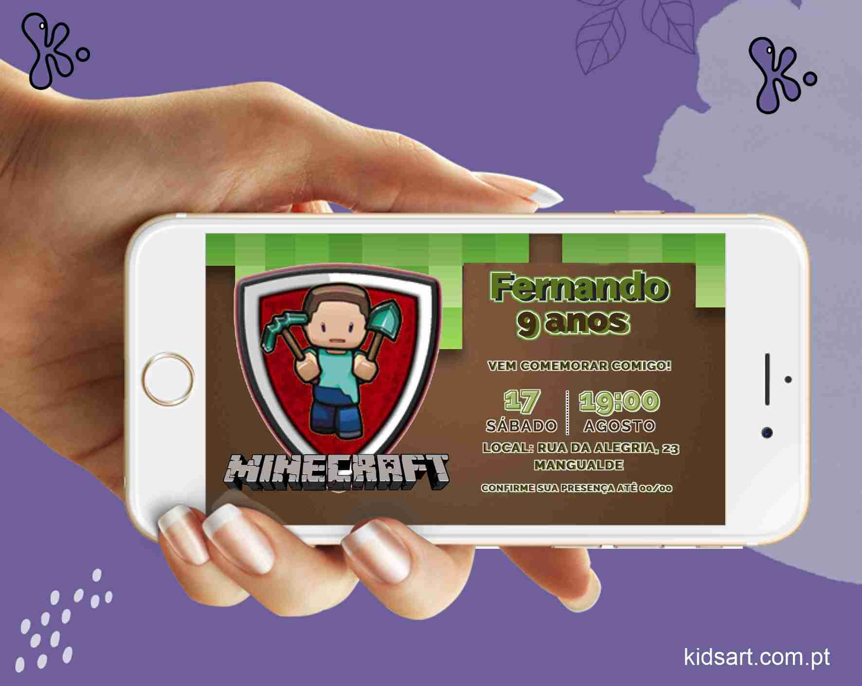 Convite Digital Minecraft Estilo Cartoon Personalizado - 9x16