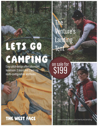 Outdoor tent camping advertisement piece.