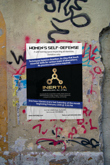 jiu-jitsu women's self-defense flyer pasted to concrete wall.