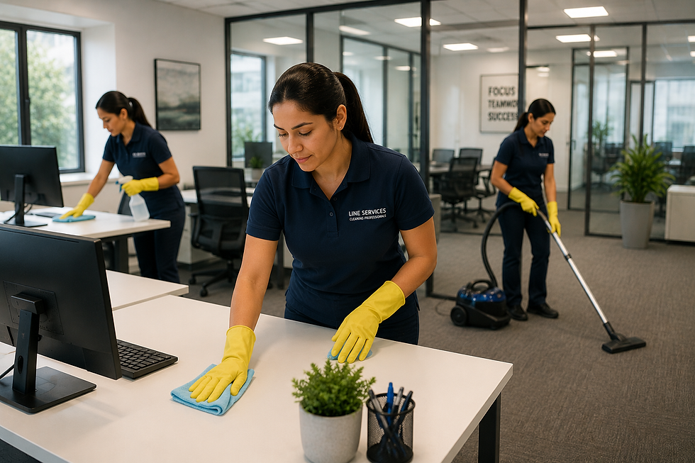 Professional cleaners providing office cleaning services.