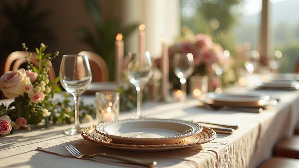 Eye-level view of a beautifully set table for a micro wedding