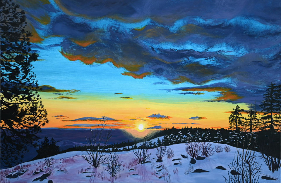 A painting of the view at sunset from the top of Kamiak Butte.