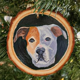 Custom Christmas ornament of a dog painted by Dihel Art