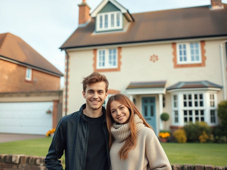 First-time buyers standing outside their new home