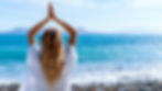 Blonde woman doing breathing pranayama exercise. Outdoor workout. mindfulness zen spiritua