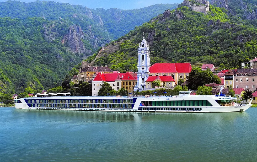 A luxury river cruise ship on the Danube