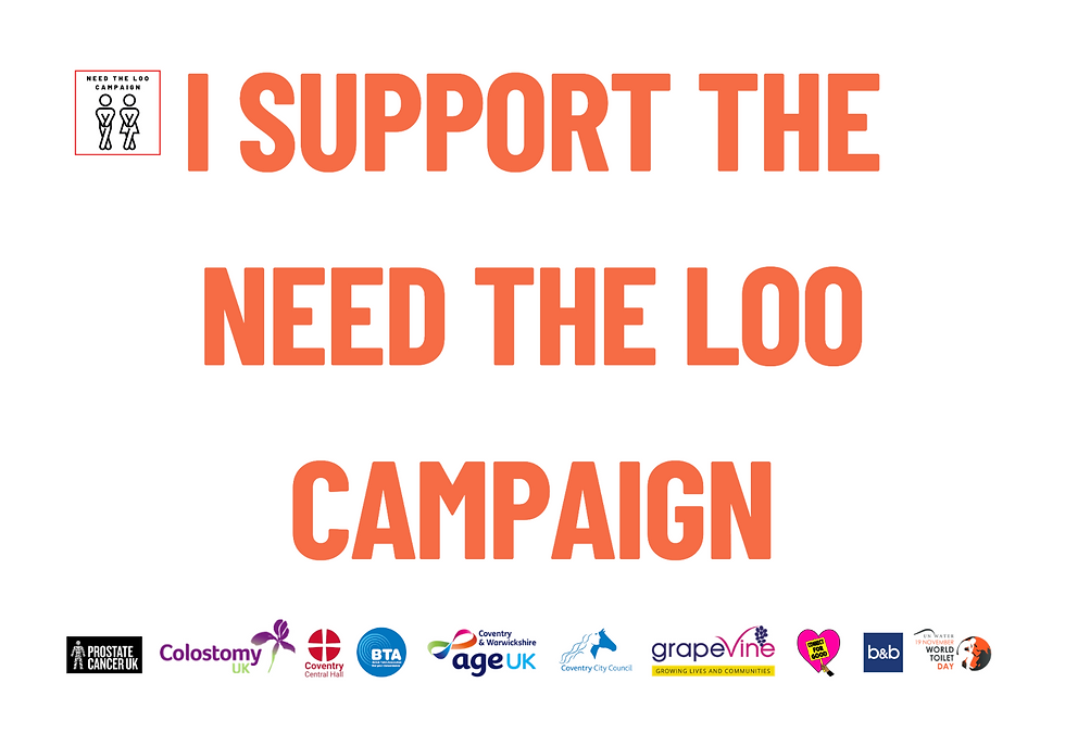 I Support the Need the Loo Campaign text in bold orange with partner logos below on a white background.
