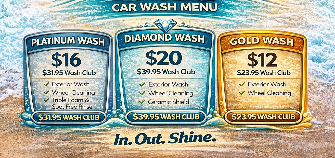 Beachside wash menu with sunset theme_ed