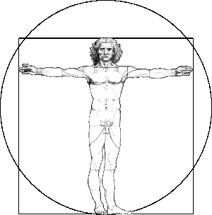 Vitruvian Man doing jumping jacks, demonstrati...