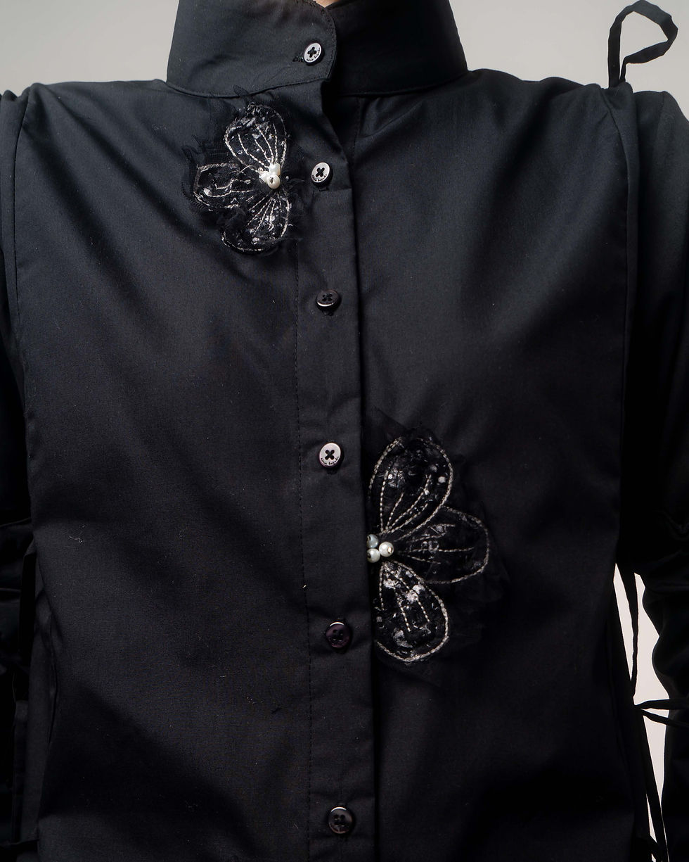 Thumbnail: Renaiss Flowers Pearl Shirt Black