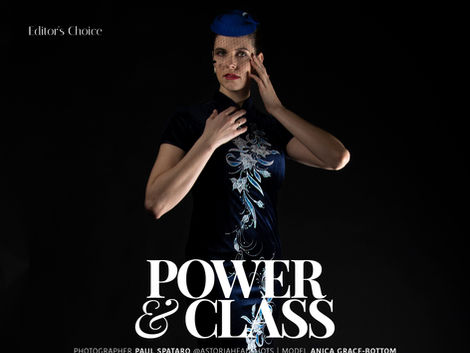 a woman in a black dress is featured on the cover of a magazine called power & class