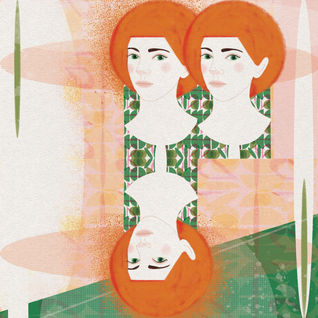 Triple portrait of orange haired girl with pattern textiles texture illustration by Kim Geyer Young Adult books illustrations
