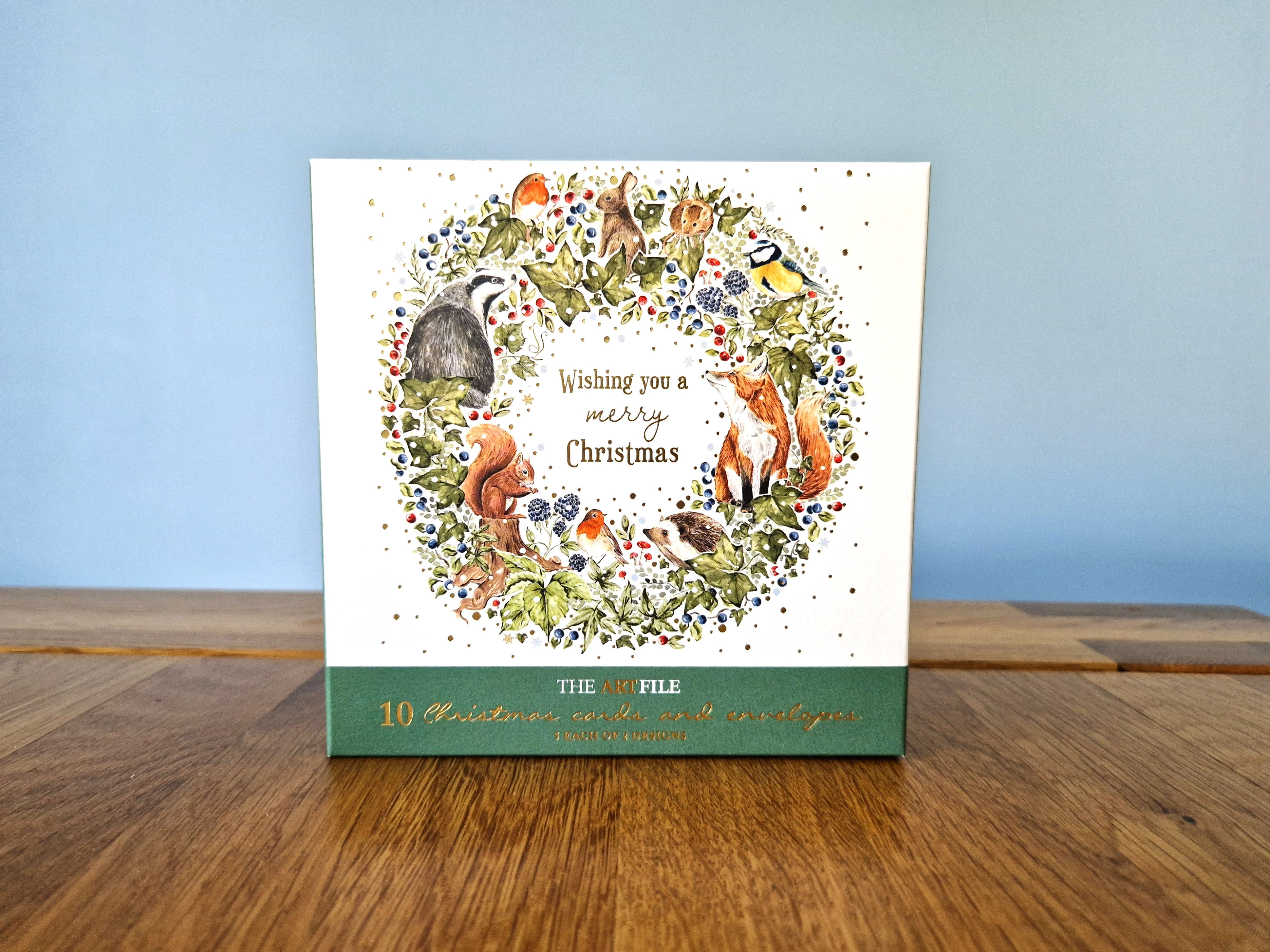 10er Weihnachtskarten Set "Waldtiere" (hell)