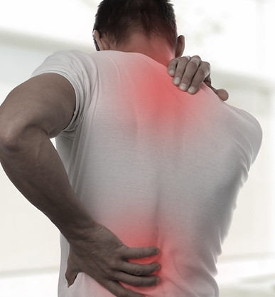 Muscular Man suffering from back and neck pain. Incorrect sitting posture problems Muscle
