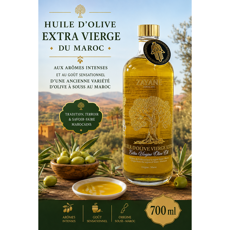 Huile d'olive extra vierge aux arômes intenses et au goût sensationnel d'une ancienne variété d'olive à Souss au, Maroc