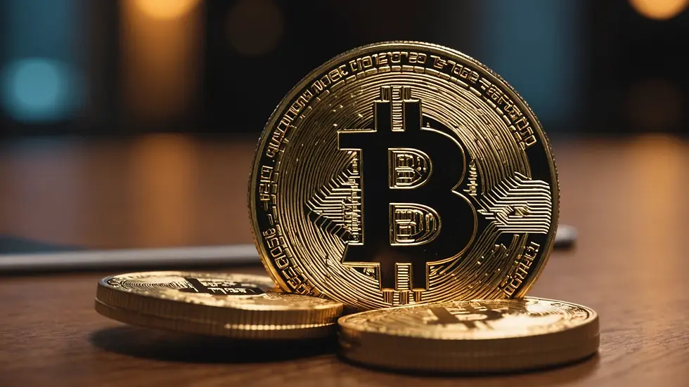 Close-up view of a Bitcoin on a table