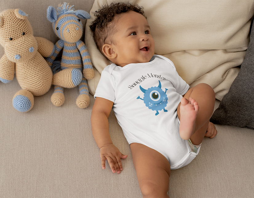 Baby in affirmation onesie smiling