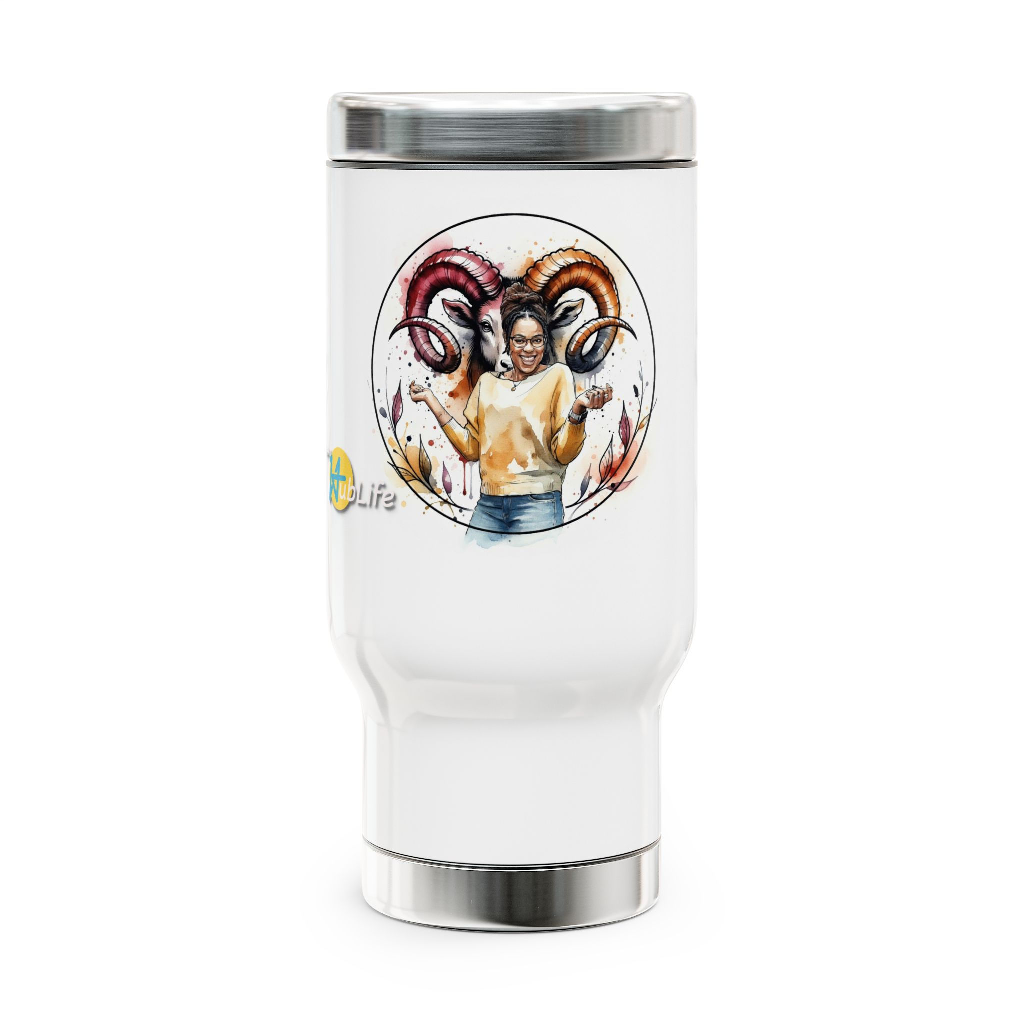 Aries Stainless Steel Travel Mug with Handle — 14oz Zodiac Coffee Tumbler