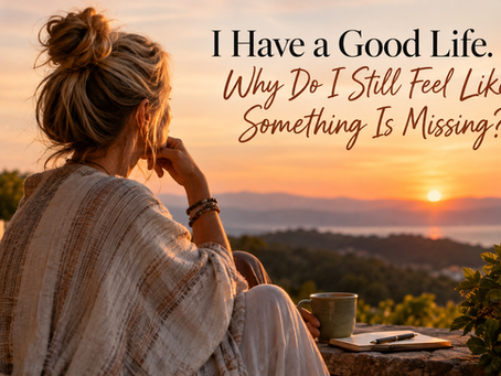 Woman sitting quietly at sunset reflecting on why something feels missing even though she has a good life.