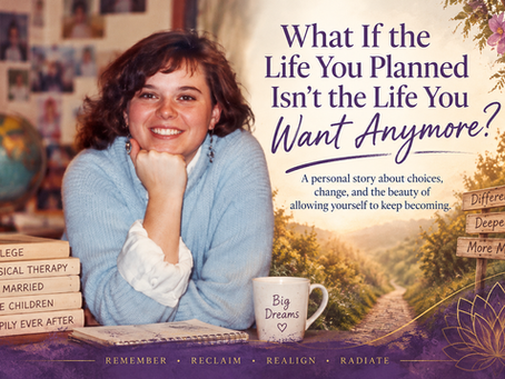 Young woman in college imagining the traditional life she expected to create, alongside a path representing the unexpected choices her life would eventually take.