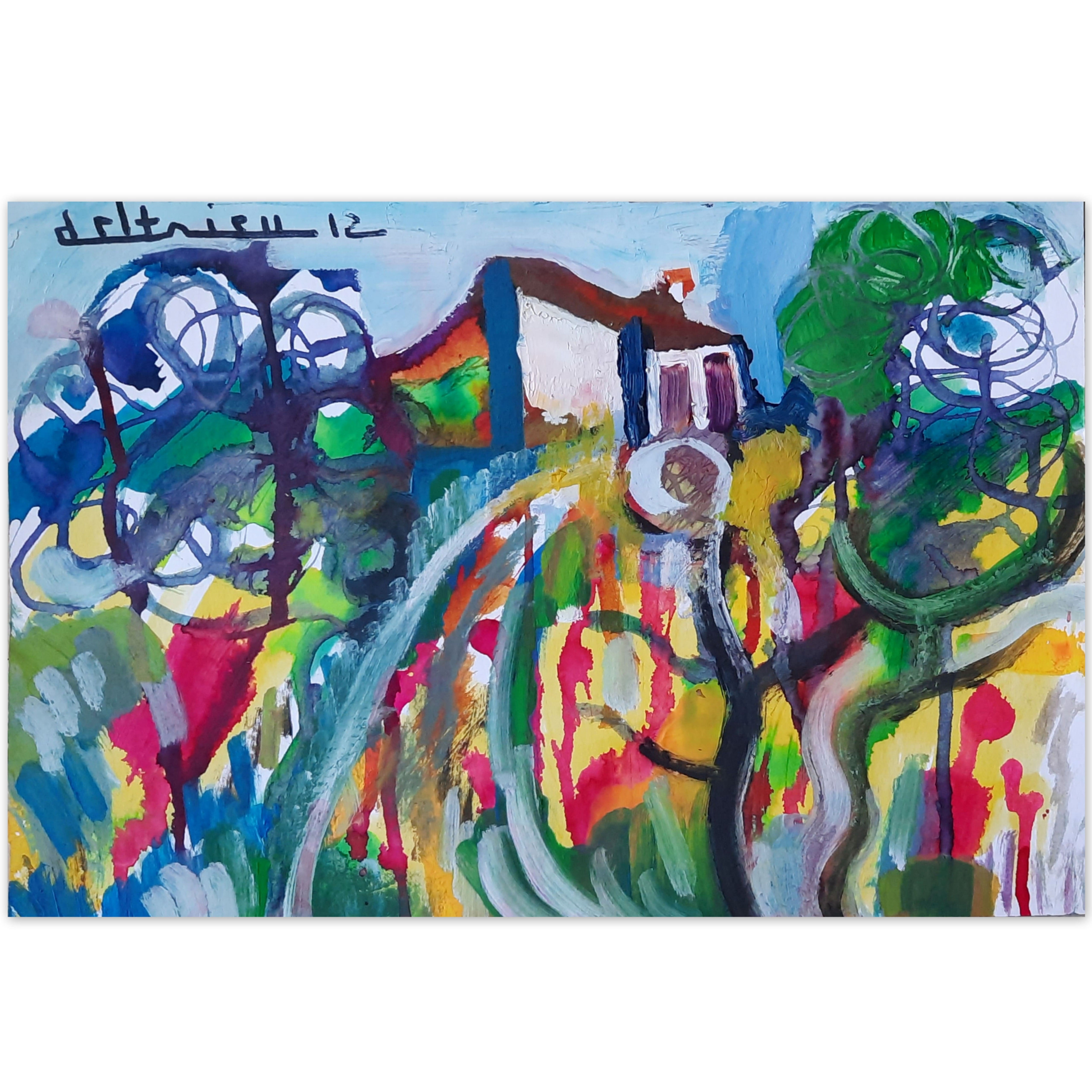 DELTRIEU François (1981-) "Paysage Provencal" Acryl/Papier signée, 2012