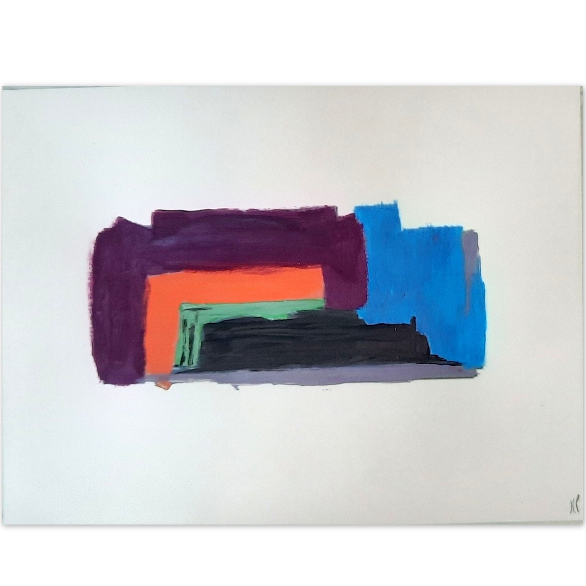 PERRAULT Jean-Luc (1961-) "Abstraction/Fd Blanc" (Acrylique/Papier-21X29,7 cm)