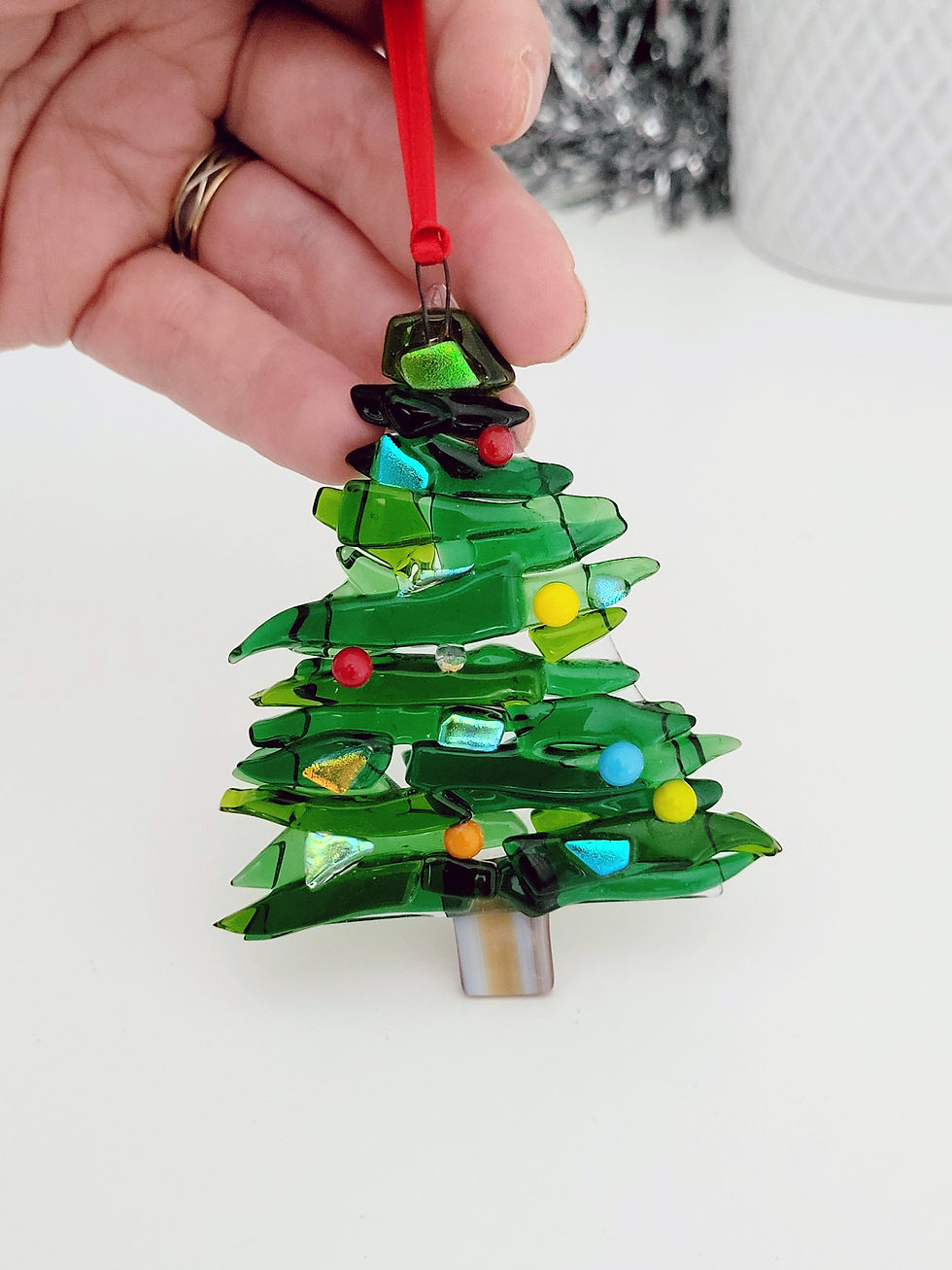 Thumbnail: Fused Glass Christmas Tree Ornament - Festive Holiday Décor