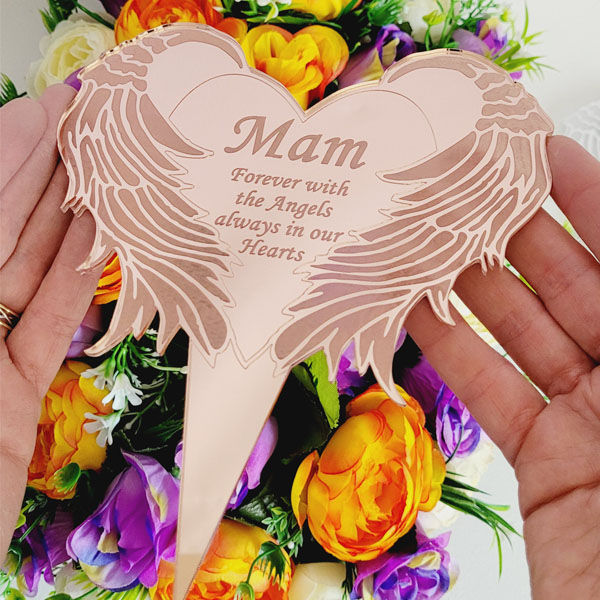 Thumbnail: Personalised Angel Winged Heart Gravesite Marker - Personalized Tribute for Loved Ones