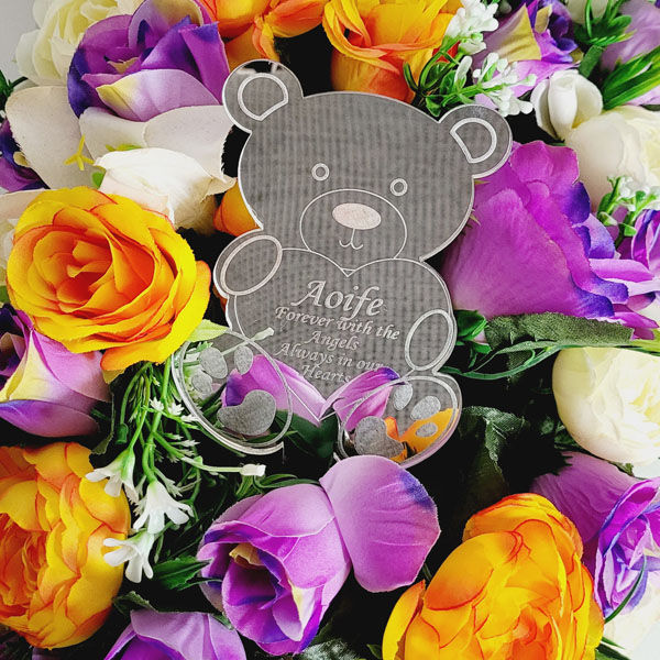 Thumbnail: Personalised Teddy Bear Gravesite marker Memorial Plaque Silver front look