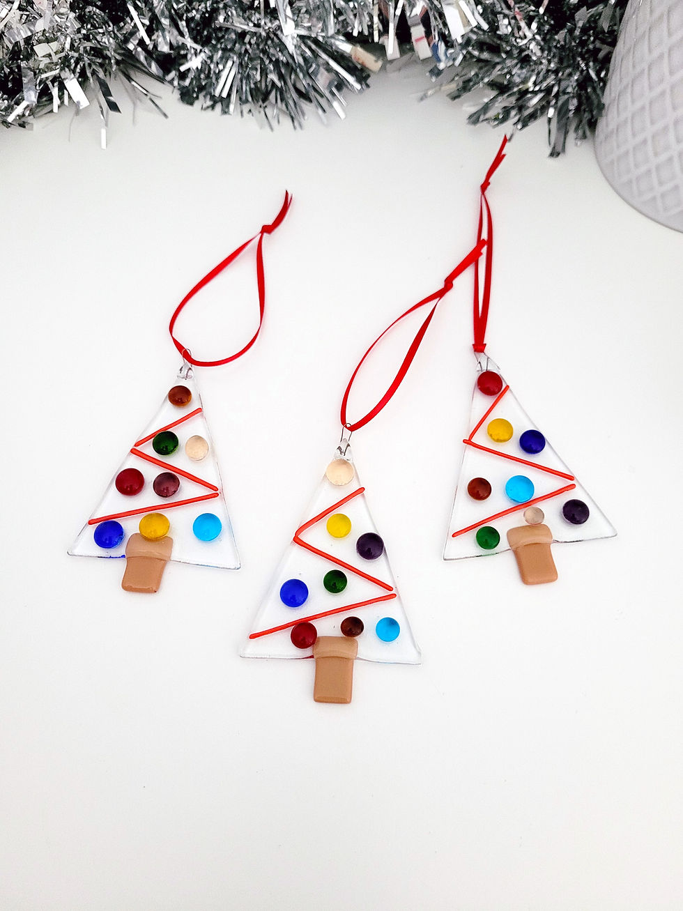 Thumbnail: Fused Glass Christmas Tree Ornament - Festive Holiday Décor