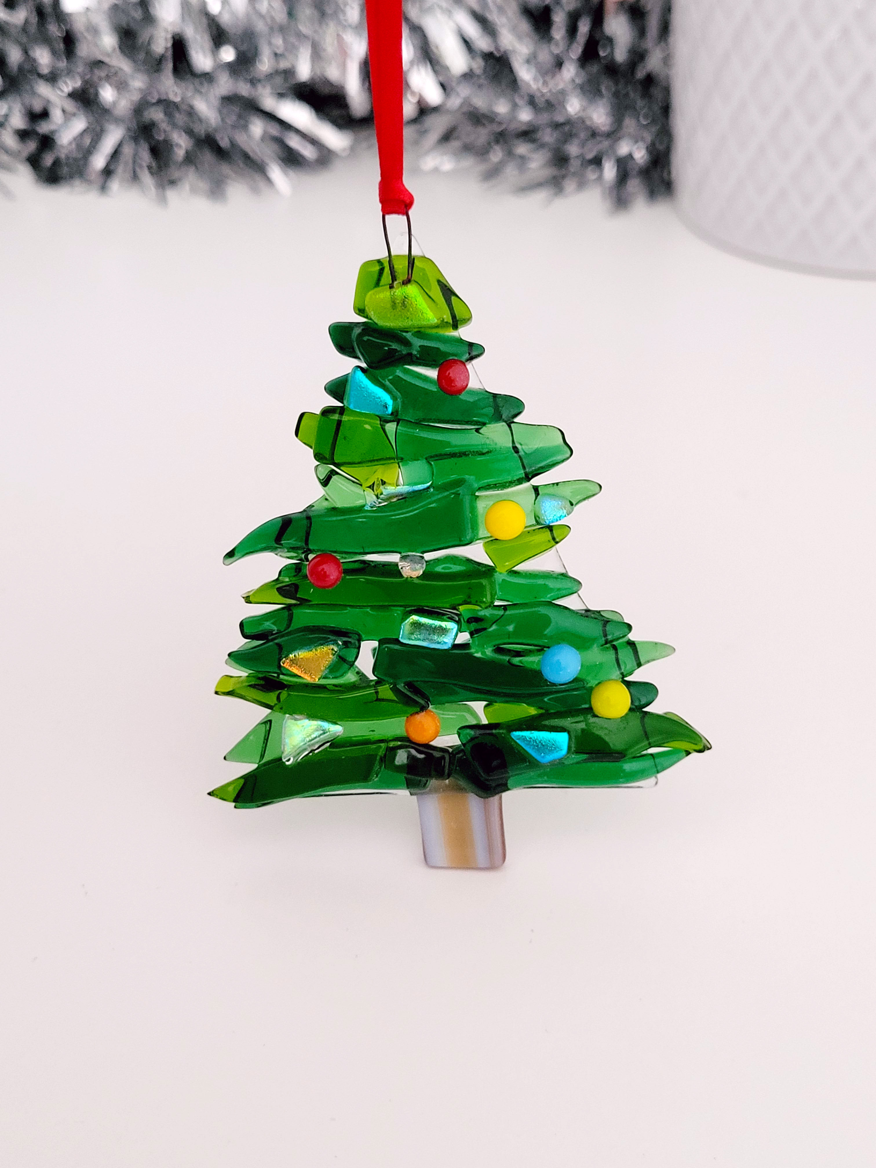 Fused Glass Christmas Tree Ornament - Festive Holiday Décor