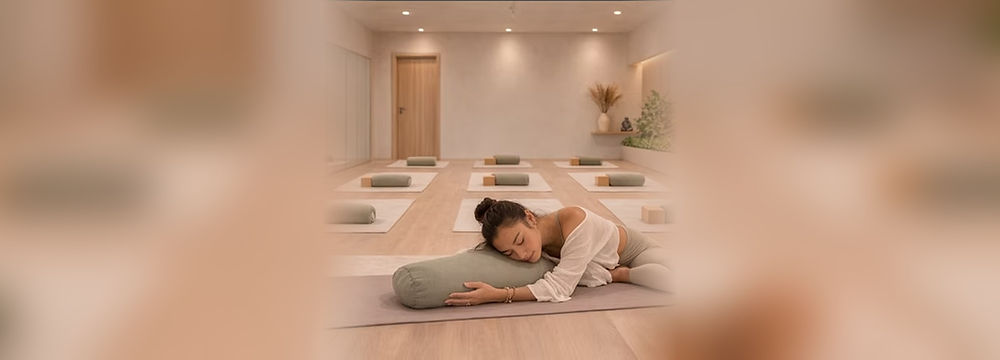 Gentle yoga class at Mindful Meadows Yoga studio in Muweilah, Sharjah