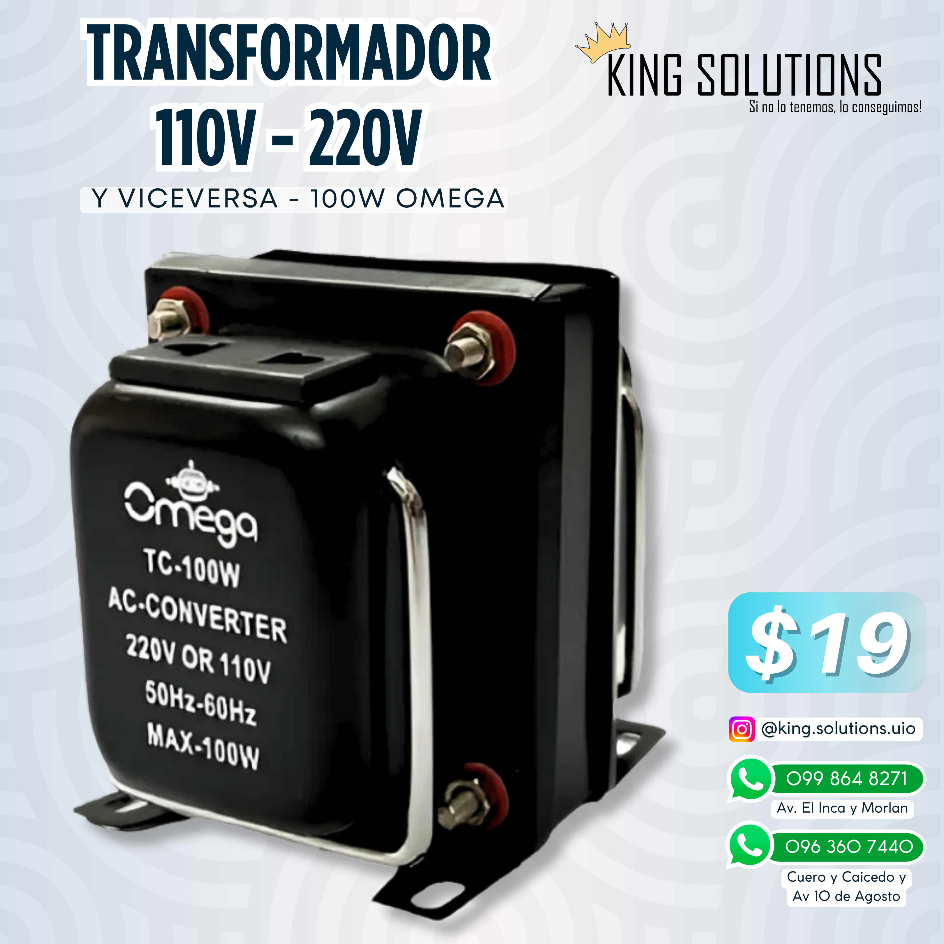 TRANSFORMADOR 110V - 220V Y VICEVERSA - 100W OMEGA
