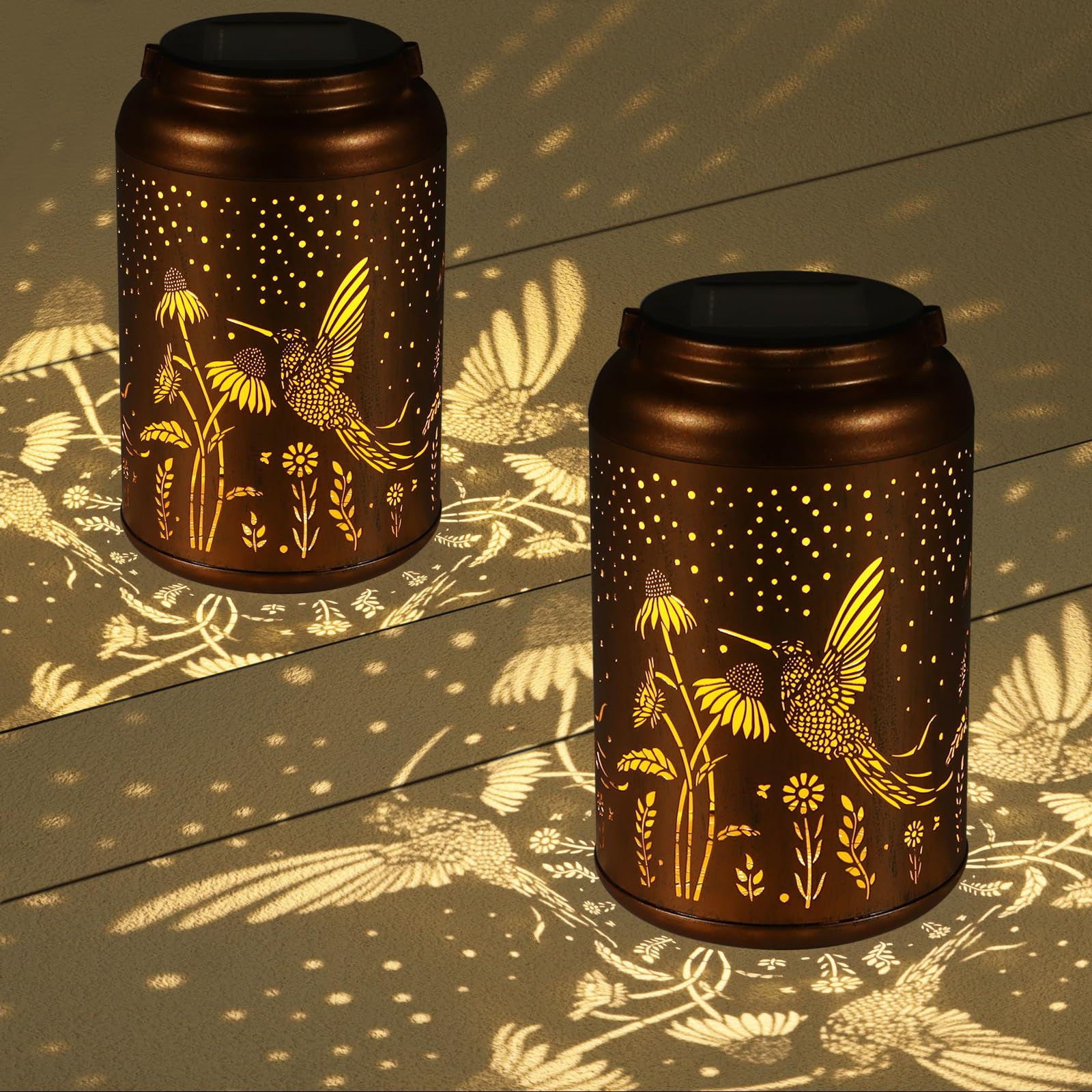 2 Pack Solar Lanterns Outdoor Waterproof, Hummingbird Garden Decor Gifts for ...