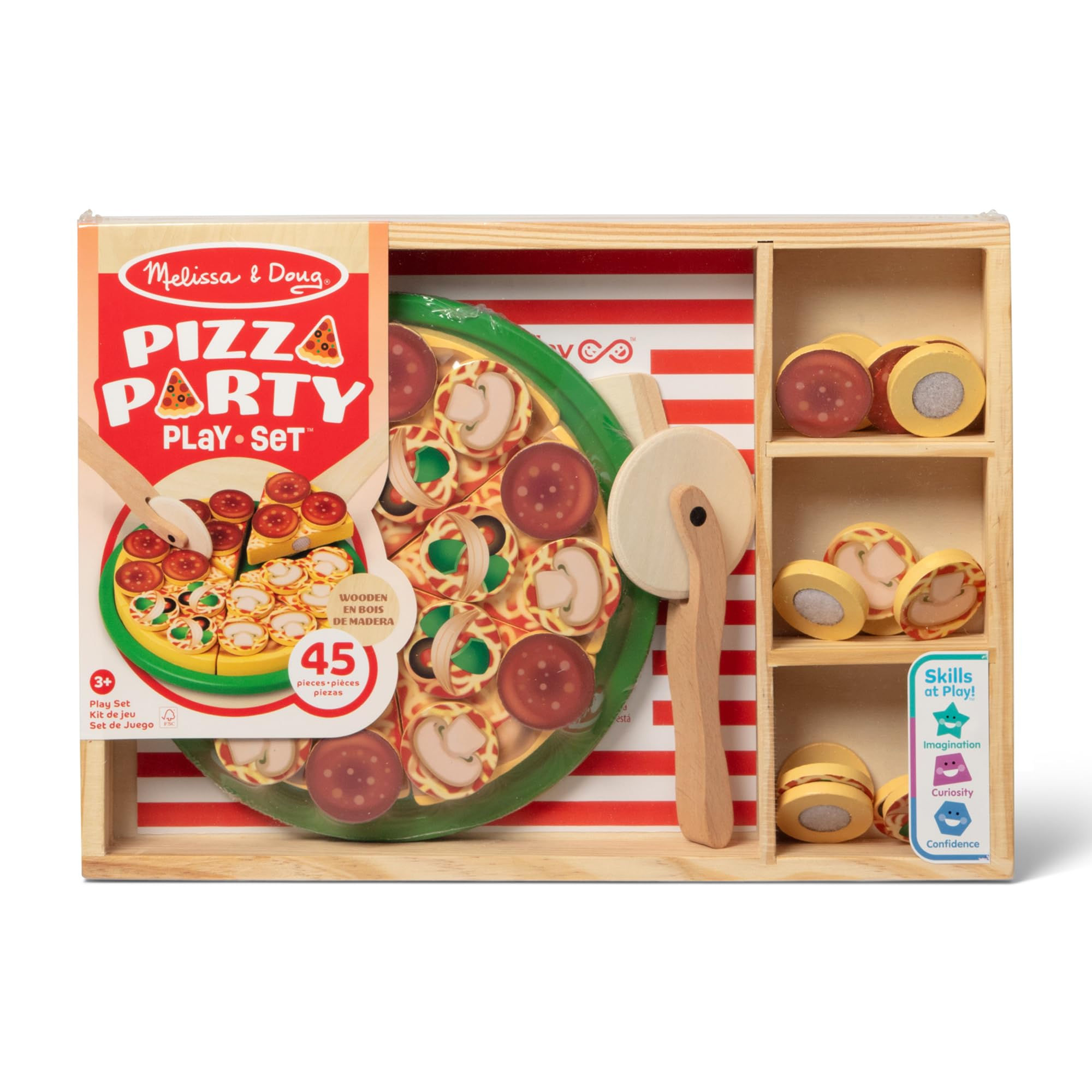 Melissa & Doug Wooden Pizza Party Play Set, 36 Self-Stick Toppings, Pizza Toy...