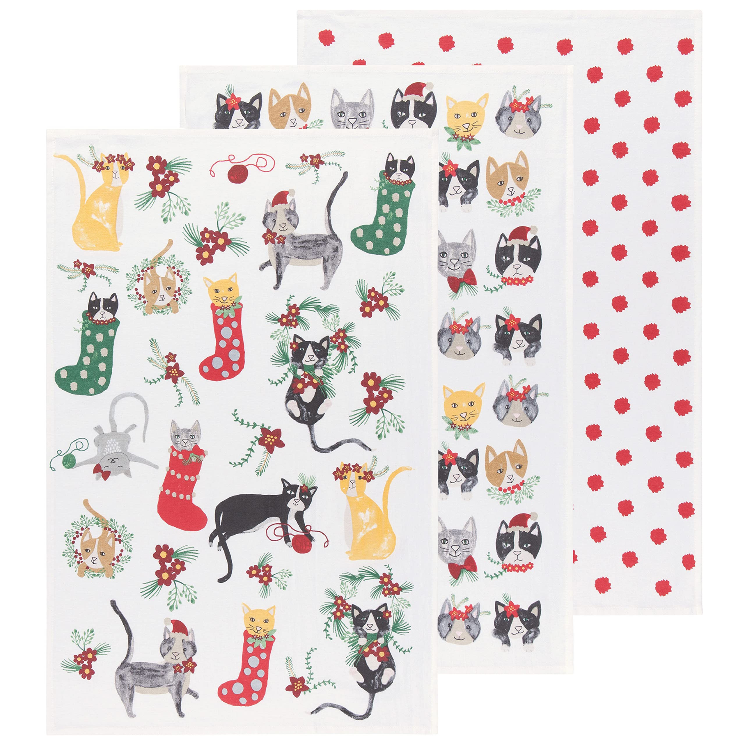 Now Designs Danica Jubilee Meowy Xmas Soft Cotton Kitchen Floursack Dish Towe...