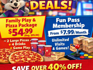 Chuck E. Cheese Coupons: Family Fun & Pizza Starting at Just $54.99 