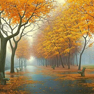 Yellow and orange leaf trees along Riverside Park in New York City