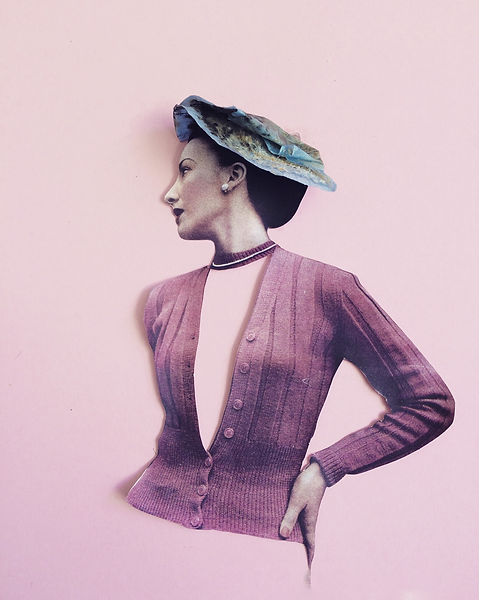 Vintage knitting pattern model with trashion hat SS19 Smallditch