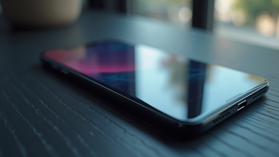 Eye-level view of an advanced smartphone displaying AI features