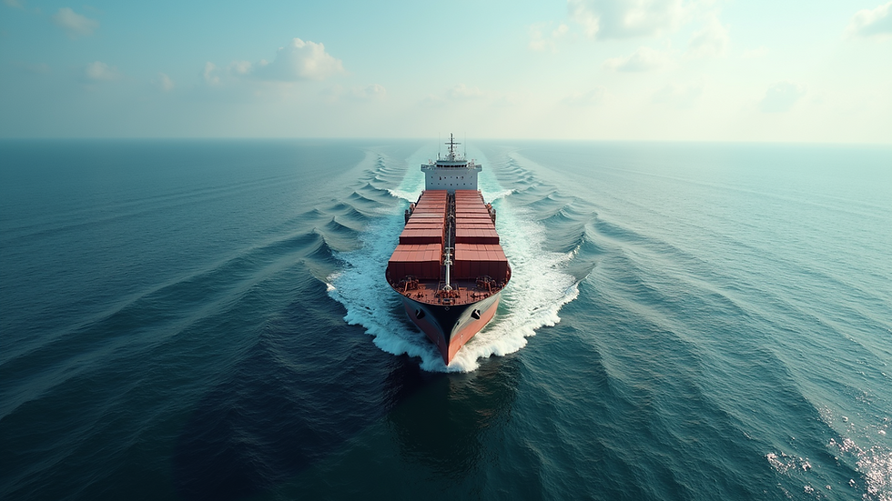 High angle view of a cargo ship navigating through calm seas