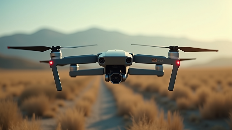 Eye-level view of a military drone surveying the landscape