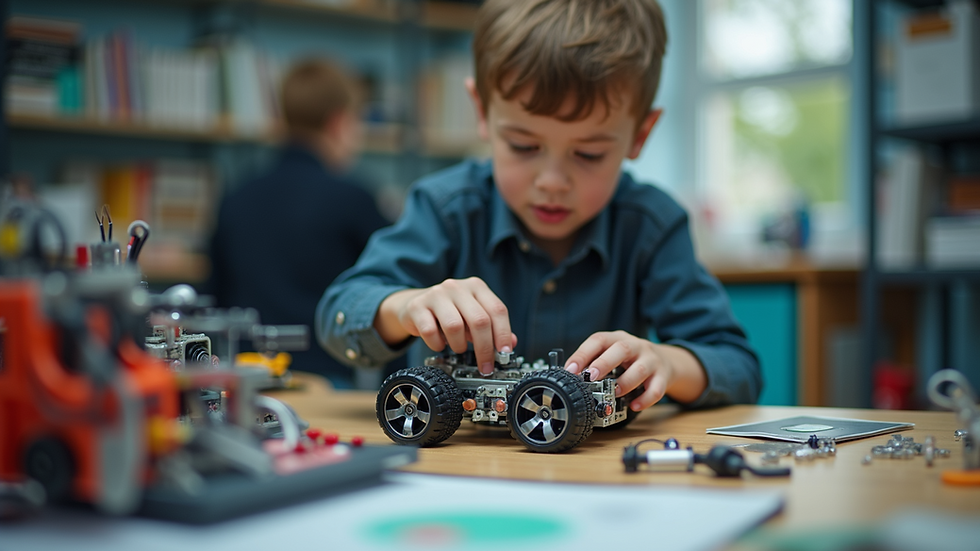 Close-up view of a student assembling a robotics kit