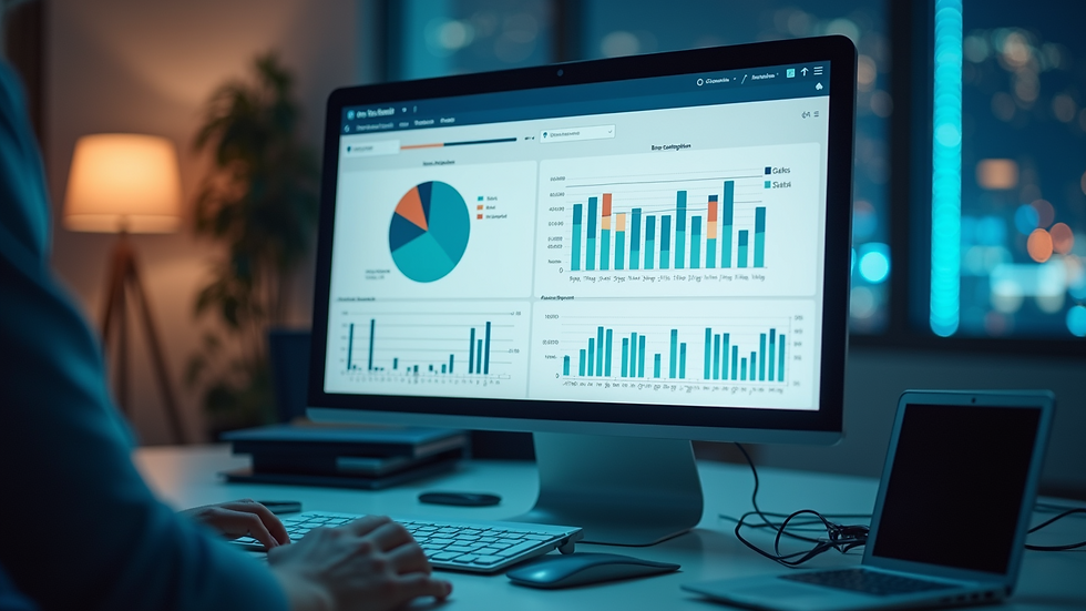 Close-up view of a computer screen displaying a data analysis dashboard